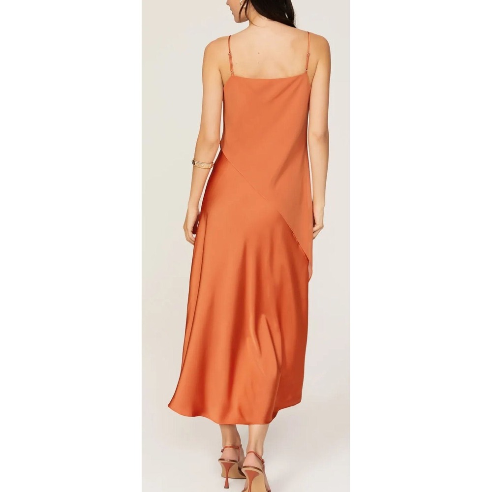 Saunders x RTR Chiffon Overlay Satin Sleeveless Slip Midi Dress - Orange - Sz 0 - Picture 4 of 4